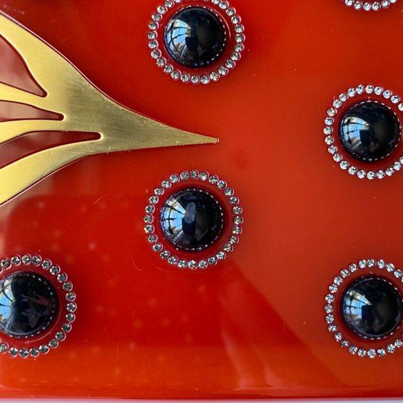 RARE Thalé Blanc Women's Red with Black Pearls Morning Dew Luxe Clutch ($2500) - Picture 5 of 12